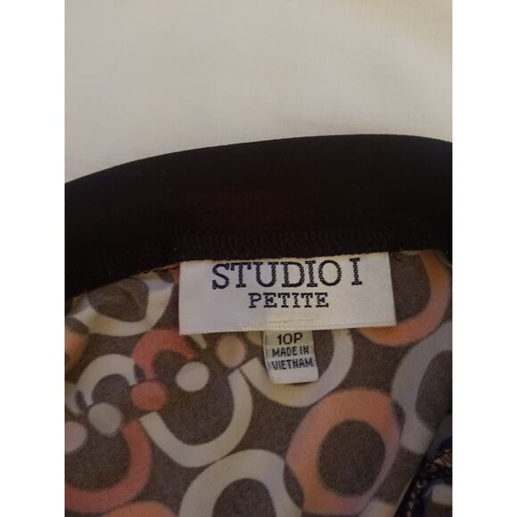 Studio I Petite Size 10P Geometric Print Dress V-Neck Short Sleeve Retro - Picture 2 of 3